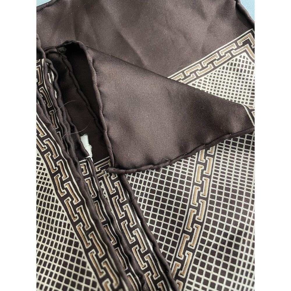 Vintage Silk Scarf 54” x 11” Made in Italy Brown Hand Rolled Plaid Boho Travel - Picture 6 of 8